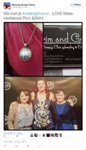 A shout out from Lisa and Louise Burns from The Shining- they love the custom necklaces I created for them!